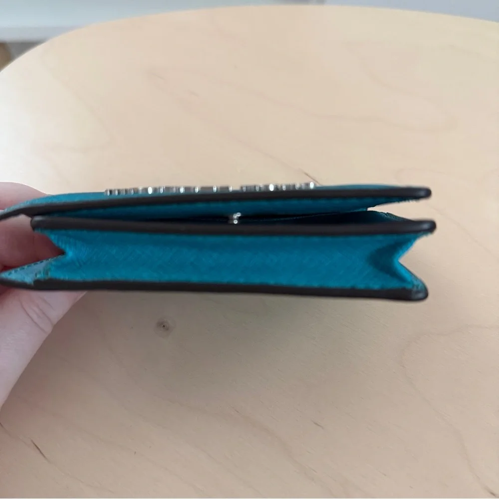 Michael Kors Teal Saffiano Leather Snap Wallet | Slim Card Case